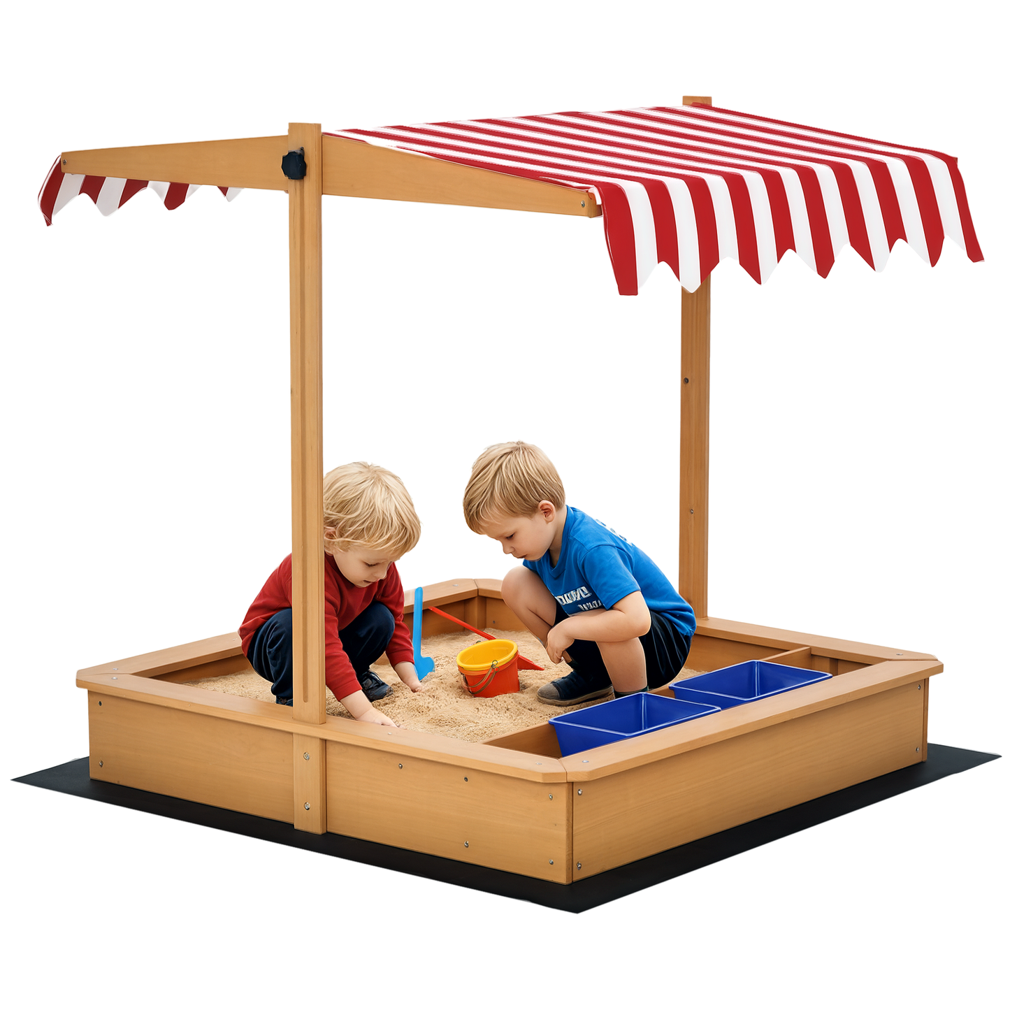 Outsunny Sandkasten Sandkiste Holz Bodenloses Design Matsch-Bereich für Kinder 3-7 Jahre Sandkasten mit Abdeckung Dach für Garten Terrasse Strand Outdoor Gelb 107,5 x 107,5 x 110 cm