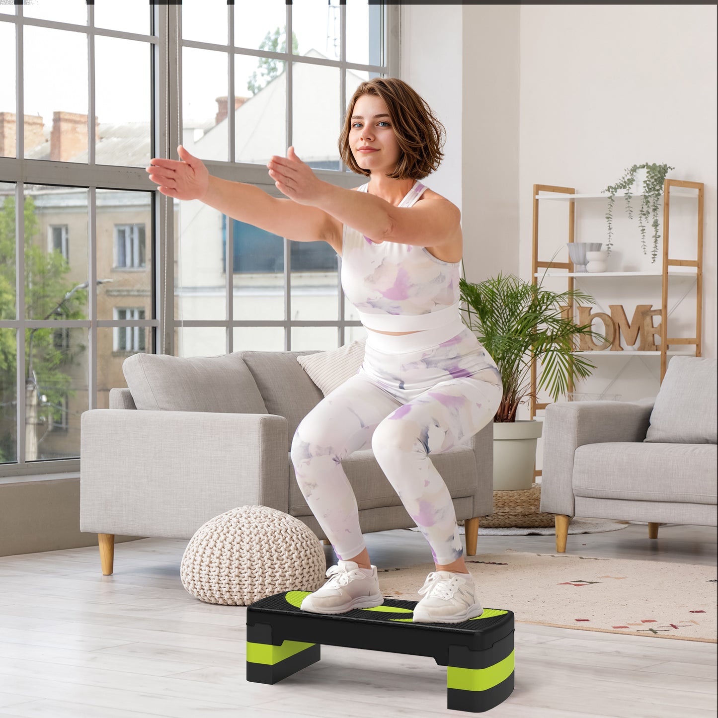 HOMCOM Aerobic-Stepper, höhenverstellbar, für Indoor und Outdoor, Belastbarkeit bis 150 kg, 80 x 31 x 10-20 cm, Grün
