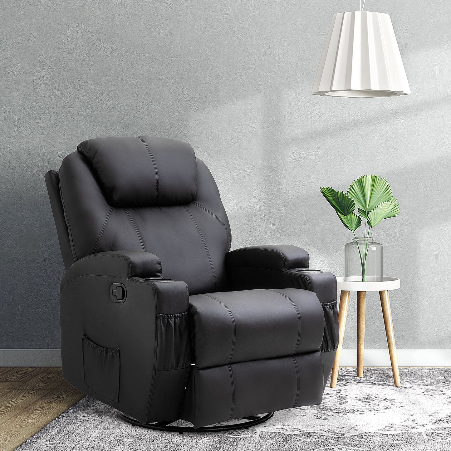 HOMCOM Massagesessel Elektrisk Relaxsessel Fernsehsessel Massagefunktion 5 Massage-Modi Liegefunktion Kunstleder Holz Metall Schaumstoff Schwarz 84 x 92 x 109 cm