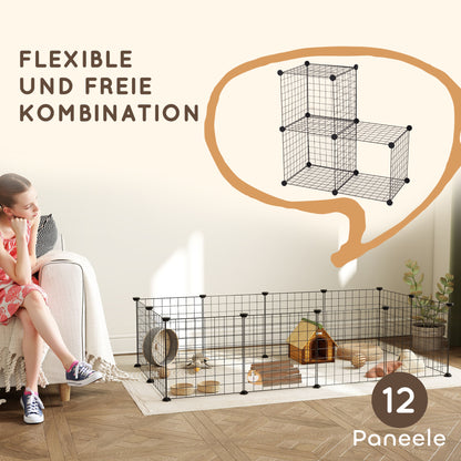 PawHut Gittergehege Freigehege Laufgehege für Kleintiere Laufstall Kleintierkäfig Metallgitter flexibel umformbar أسود 106 × 73 × 36 سم