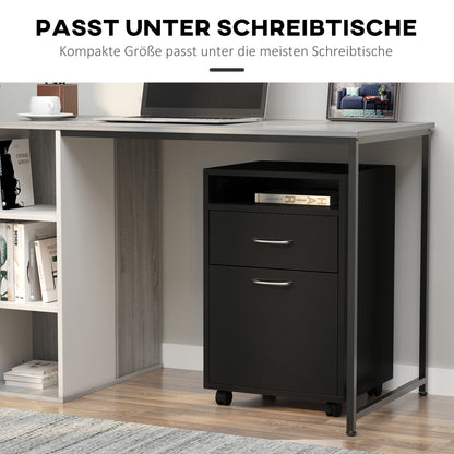 HOMCOM Rollcontainer Schubladencontainer Container, 1 Fach, 1 Regal, 1 Schublade, 40 cm x 3 cm x 60 cm, Schwarz