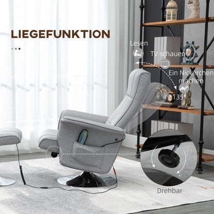 HOMCOM Massagesessel mit Hocker، neigbare Lehne، 78 × 95 × 88 سم، Hellgrau