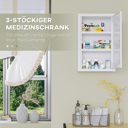 kleankin Medizinschrank, 3 Fächer, abschließbare Tür, stabiles Stahlgehäuse, weiß, 30 x 14 x 46 cm