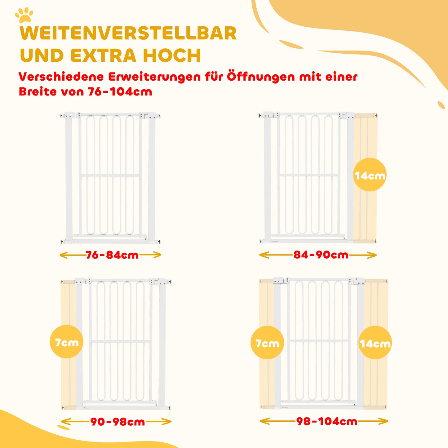 PawHut Türschutzgitter Hund، 76-104 سم Absperrgitter ohne Bohren، Treppengitter