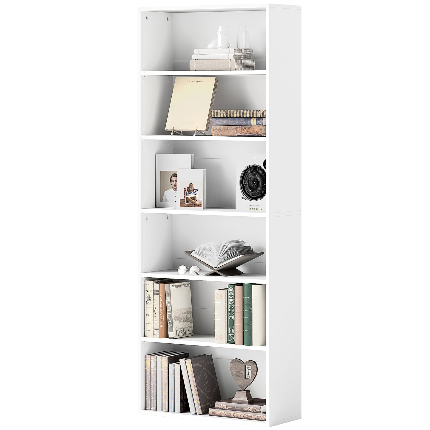 HOMCOM Bücherregal, 6 Fächer, verstellbare Regale, Spanplatte, 60 x 24 x 158,5 cm, Weiß