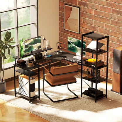 HOMCOM L-förmiger Schreibtisch mit Ladestation, Eck-Computertisch mit Monitorständer und Regalen, für Homeoffice, Büro, Schwarz