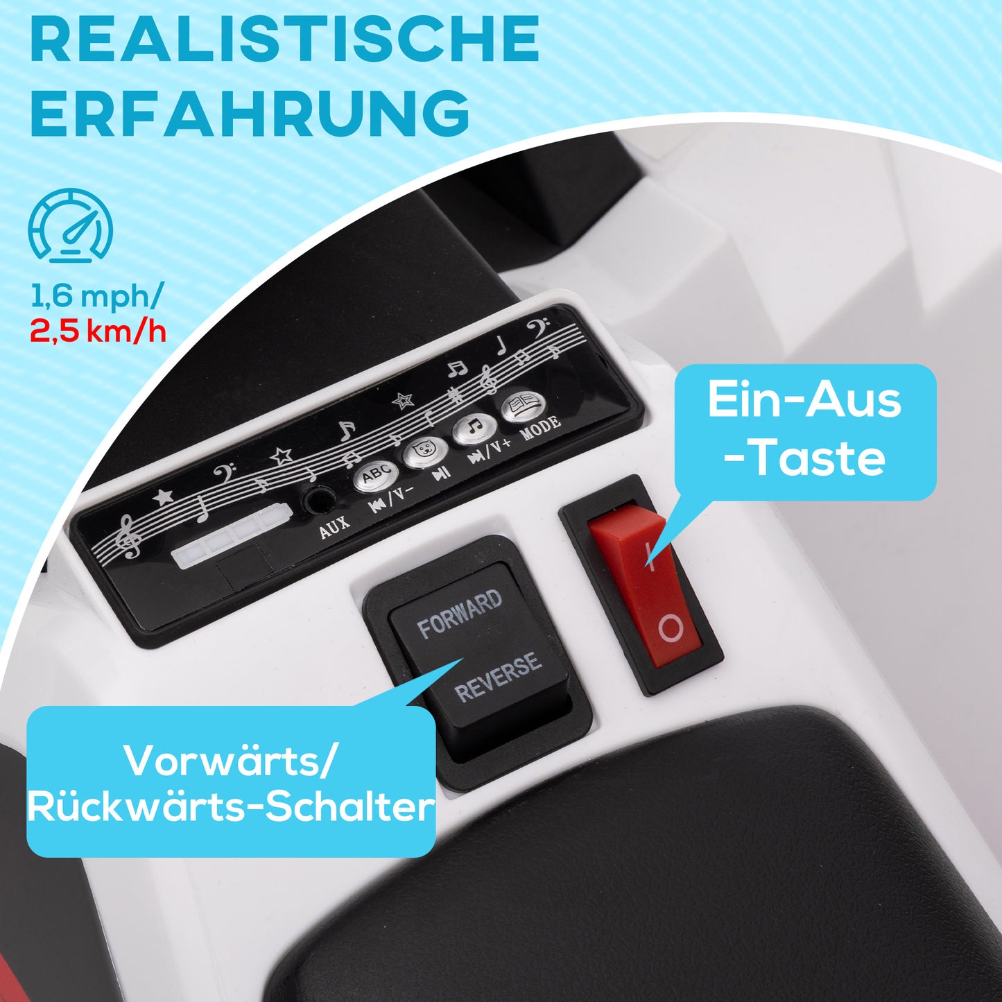 HOMCOM Elektro-Kinderquad, 2,5 km/h, Vorwärts- &amp; Rückwärtsgang, für 18-36 Monate, Weiß