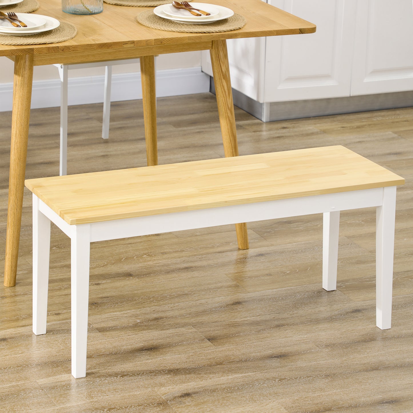 HOMCOM Sitzbank Holzbank 2er-Sitzbank, Massivholz, lackiert, Natur+ Weiß