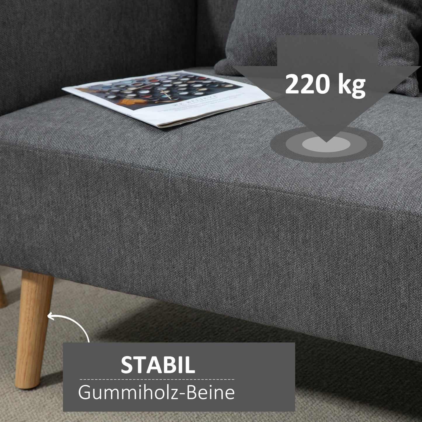 HOMCOM Sofa 2 Sitzer Couch mit 2 Wurfkissen, Kleine Loveseat mit Samtopik Modern Polstersofa für Wohnzimmer, Schlafzimmer, kleinen Raum, Grau 130 x 70 x 80 cm