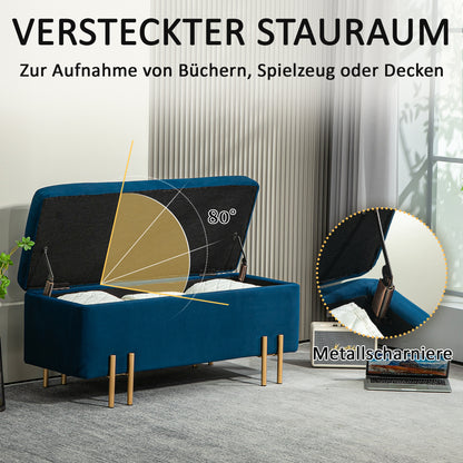 HOMCOM Sitzbank, Polsterbank mit Stauraum, Metall, Kautschukholz, Schaumstoff, 100 x 40 x 42 cm, Dunkelblau