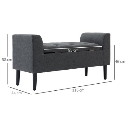 HOMCOM Sitzbank mit Stauraum، Polsterbank mit Leinenoptik، Holzbeine، Bettbank belastbar bis 130 كجم، für Wohnzimmer Schlafzimmer Flur، 116 × 44 × 58 سم Dunkelgrau