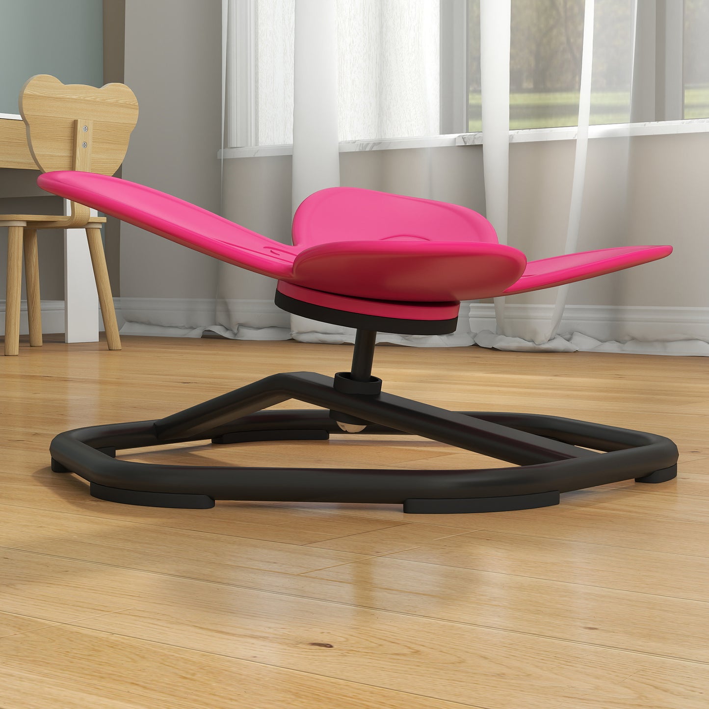 AIYAPLAY Sensorischer Drehstuhl für Kinder, Schmetterlings-Form, fördert Balance und Koordination, Kunststoff, Metall, Rosa
