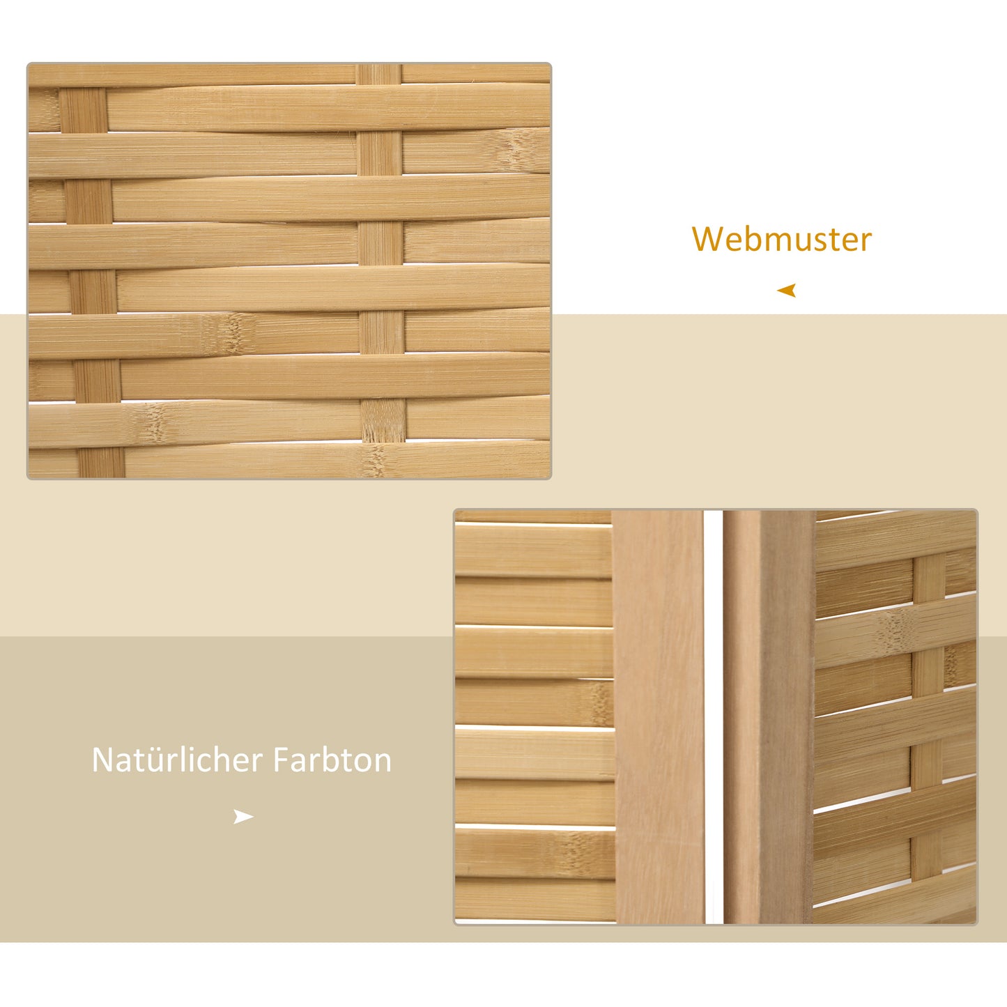 HOMCOM 4-teiliger Raumteiler, 160 x 170 cm Faltbarer Sichtschutz aus Bambus für Wohnzimmer, Schlafzimmer, Natur