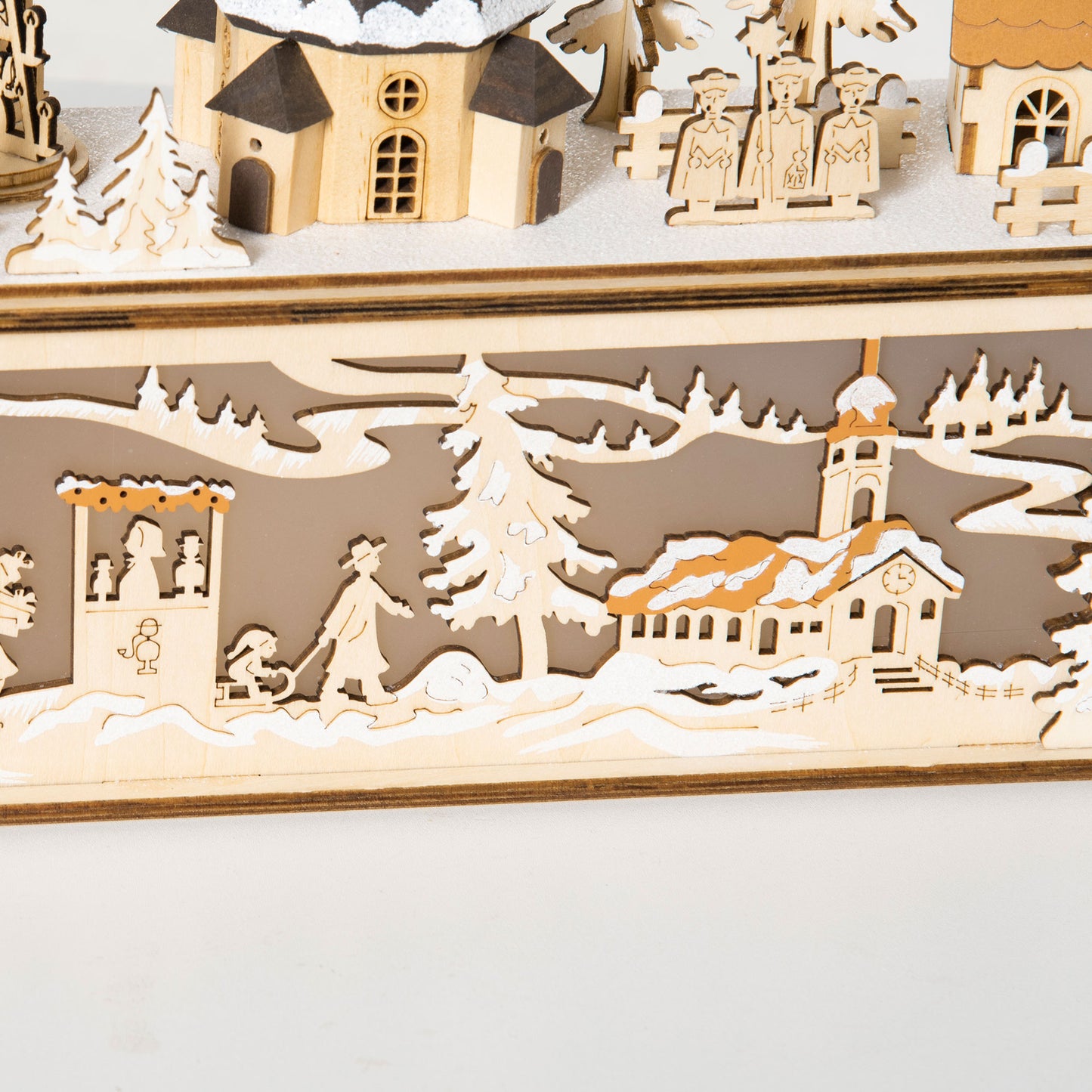 HOMCOM Weihnachtsdekoration، Weihnachtsdorf، 10 مصابيح LED، ضوء دافئ، 45 × 10 × 25 سم، Holzdekor