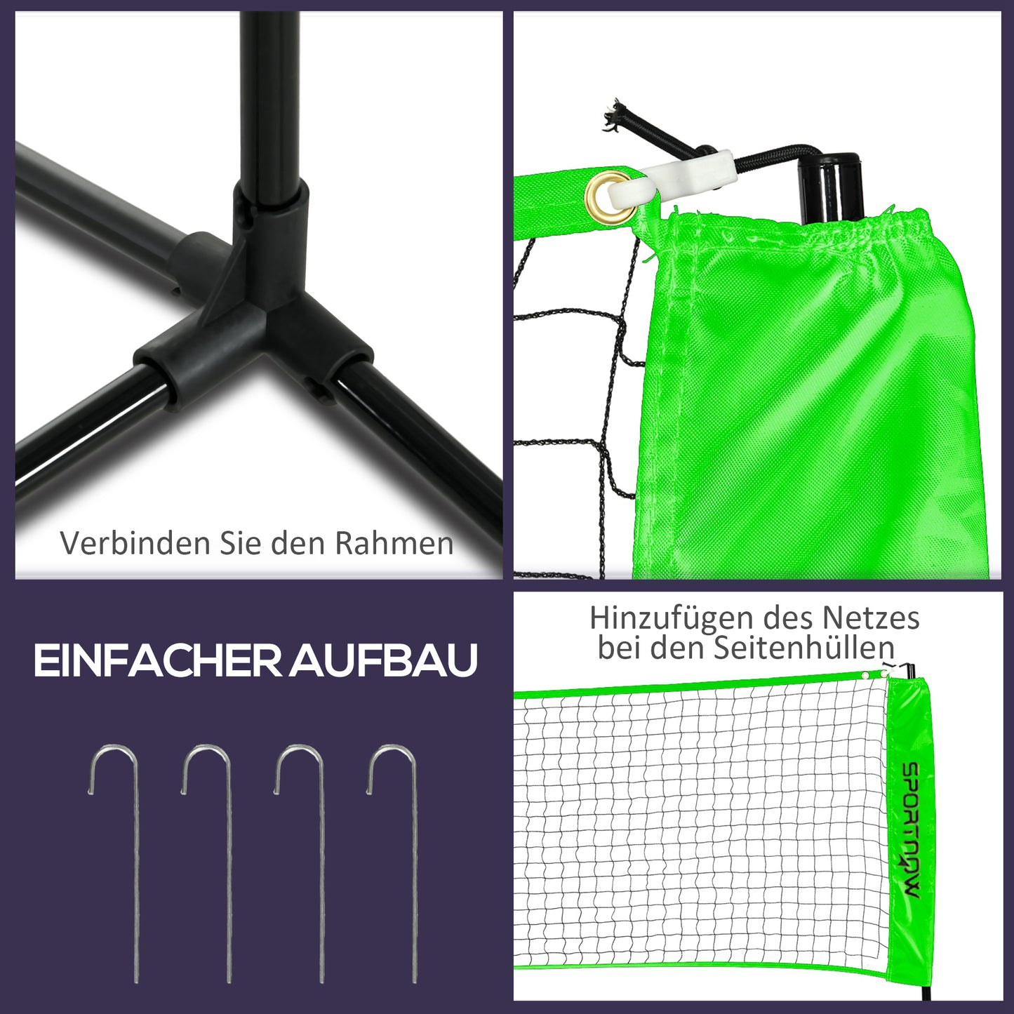 SPORTNOW Badminton-Set mit 2 Schlägern, 3 Federbällen, höhenverstellbar 107-155 cm, Schwarz-Grün
