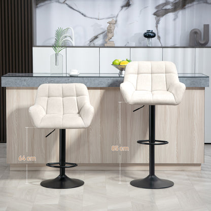 HOMCOM Barhocker 2er-Set Retro-Design höhenverstellbar Kunstleder Leinenoptik Creme + Schwarz