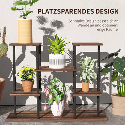 Outsunny Blumenständer mit 4 Ebenen, 4-stufiger Pflanzenständer, Blumentopfhalter für drinnen und draußen, Holz, Stahl