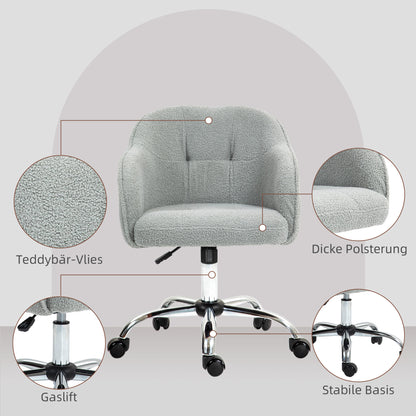 HOMCOM Homeoffice Stuhl, Ergonomisch Schreibtischstuhl mit Wippfunktion, Teddysamtoptik 56 x 61 x 86 cm Grau