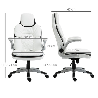 Vinsetto Ergonomischer Bürostuhl med klappbara Armlehnen, Höhenverstellbarer Schreibtischstuhl med Wippfunktion, dick gepolsterter Stuhl med verstellbar gepolsterte Armlehne 69 x 67 x 113-121 cm