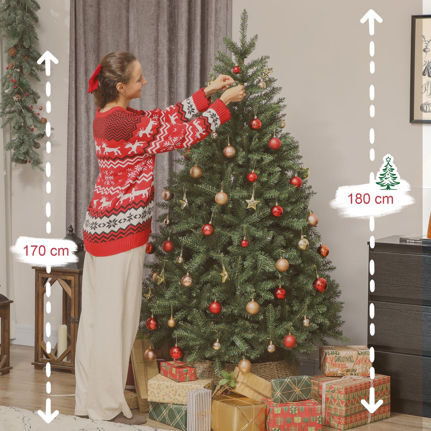 HOMCOM Künstlicher Weihnachtsbaum, 180 cm, klappbare Äste, Metallständer, vielseitig, Grün