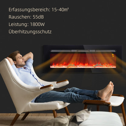 HOMCOM Elektrischer Kamin mit Wandhalterung und Fernbedienung, künstliche Holzscheite und Kristalle, 1800W Leistung, Schwarz