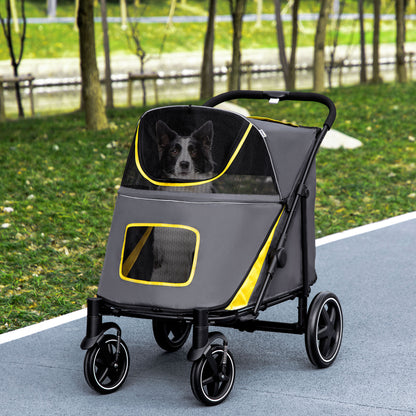 PawHut Hundetrolley bis 30kg klappbar One-klick-system 2 Sicherheitsleinen Aufbewahrungstaschen Gepolsterter Griff Dunkelgrau