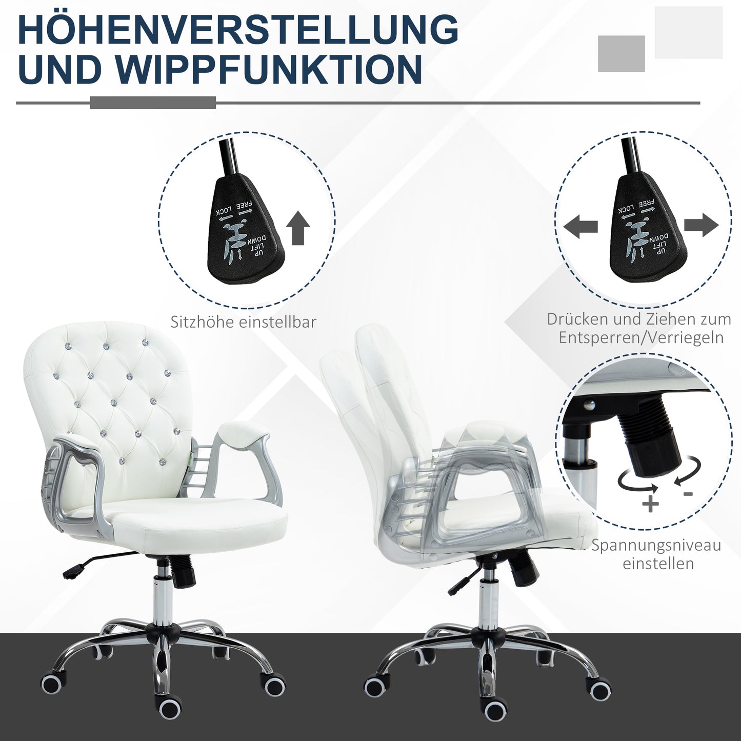 Vinsetto Bürostuhl, Ergonomisch Schreibtischstuhl mit Armlehne, Gepolsterter Rückenlehne Weiß