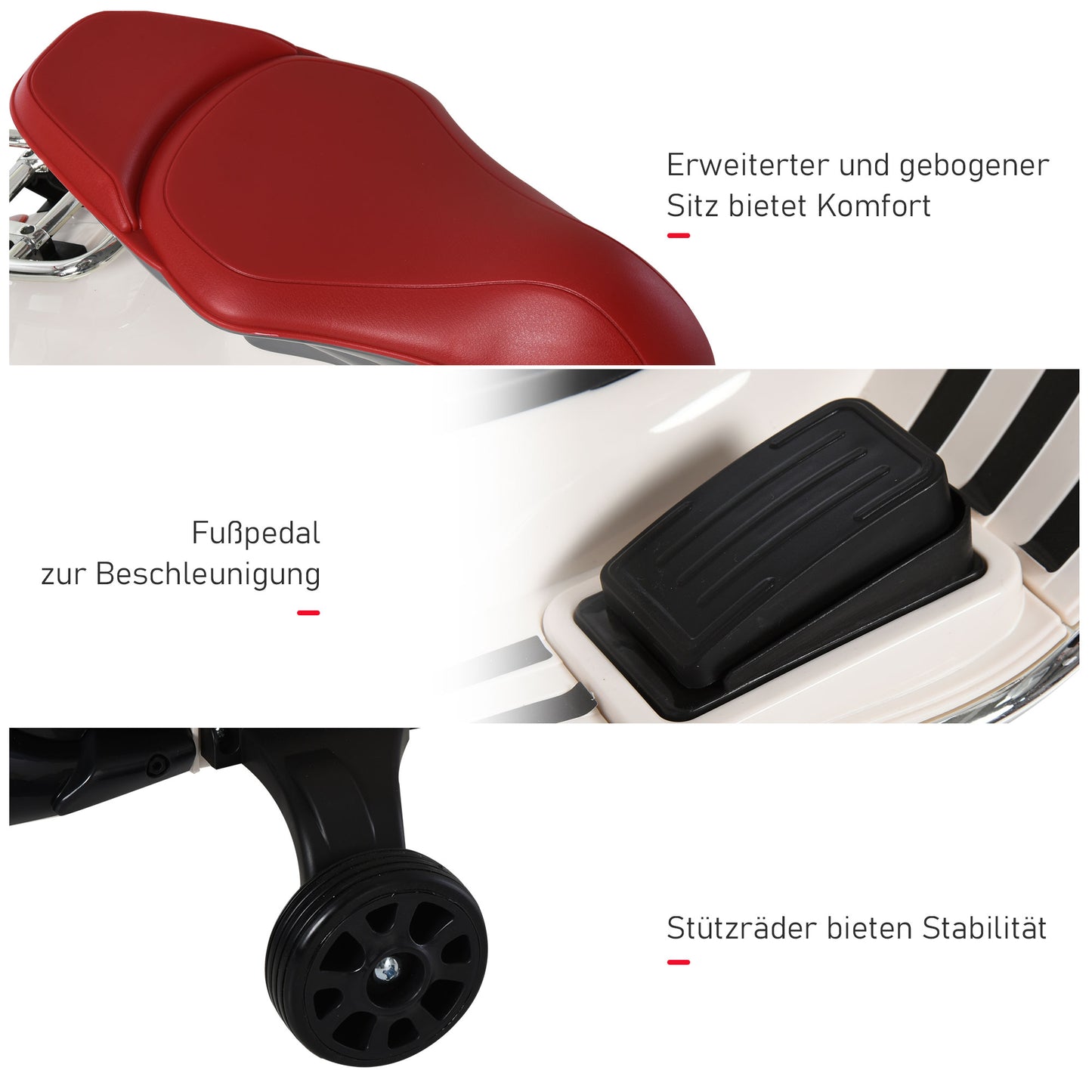 HOMCOM Kinder Elektro-Motorrad, 6V Kindermotorrad mit Scheinwerfer, Musik, Vor- und Rückwärtsgang, Trainingsräder, 30 kg belastbar, Elektromotorrad für 3-6 Jahre Kinder, Weiß
