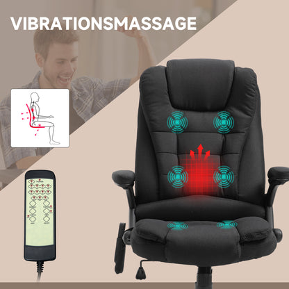 Vinsetto Bürostuhl mit Vibrationsmassage, Ergonomisch Schreibtischstuhl mit Heiz-, Liegefunktion, Höhenverstellbar Chefsessel mit Fernbedienung, Seitentasche, Leinenoptik, Schwarz