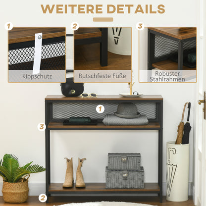 HOMCOM Sideboard Konsolentisch Flurregal, Industriedesign, 100 cm x 29,5 cm x 90 cm, Braun + Schwarz