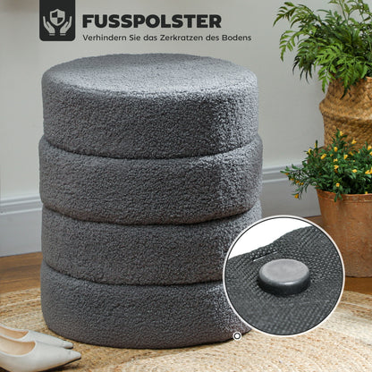 HOMCOM Hocker, rund, Teddyfleece, bis 120kg, Φ40x45H cm, Dunkelgrau