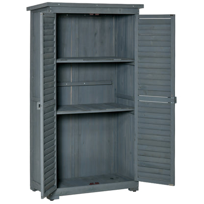 Outsunny Gartenschrank Holz Gerätehaus Geräteschuppen Geräteschrank Holzhütte Pultdach Bitumenpappe Lamellentüren Grau 87 x 46,5 x 160 cm