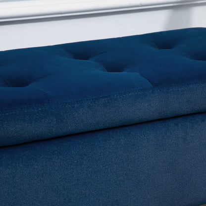 HOMCOM Sitzbank mit Stauraum Armlehnen Polsterbank mit Samtoptik, Sitztruhe mit Holzbeine, Truhenbank für Wohnzimmer Schlafzimmer Flur 107 x 42 x 65 cm, Blau