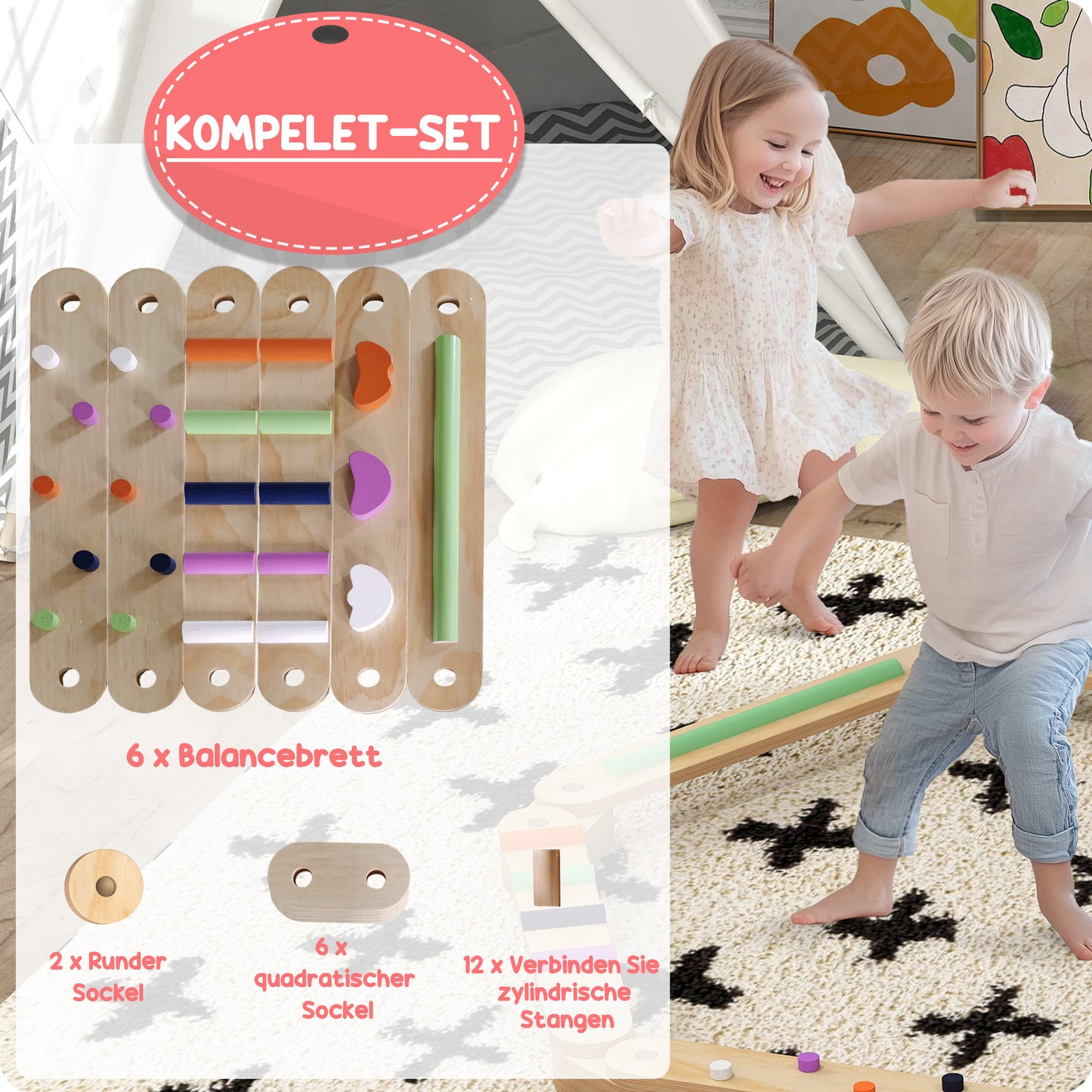 AIYAPLAY Balancebalken-Kinderset aus Holz, für Kinder von 3-8 Jahren, zweiseitige Balancebretter für spielerische Koordination