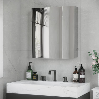 kleankin Spiegelschrank, Badschrank, 2 Spiegeltüren, 3 Innenböden, Edelstahl, Farbe: Silber, 54 x 13 x 60 cm