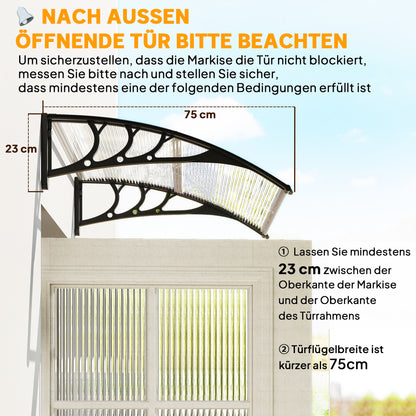 Outsunny Vordach Haustürvordach 100 x 75 cm Pultvordach Überdachung Polycarbonat Transparent