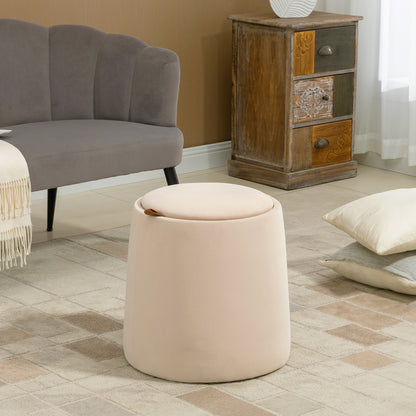 HOMCOM 2-in-1 Hocker in Samtoptik inclusive Stauraum und abnehmbaren Deckel Φ44 سم × 47,5 سم بيج