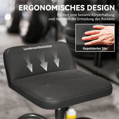 HOMCOM Werkstatthocker mit Rollen Ablagefläche، 58,5 سم من Rollhocker bis 135 كجم belastbar Schwarz