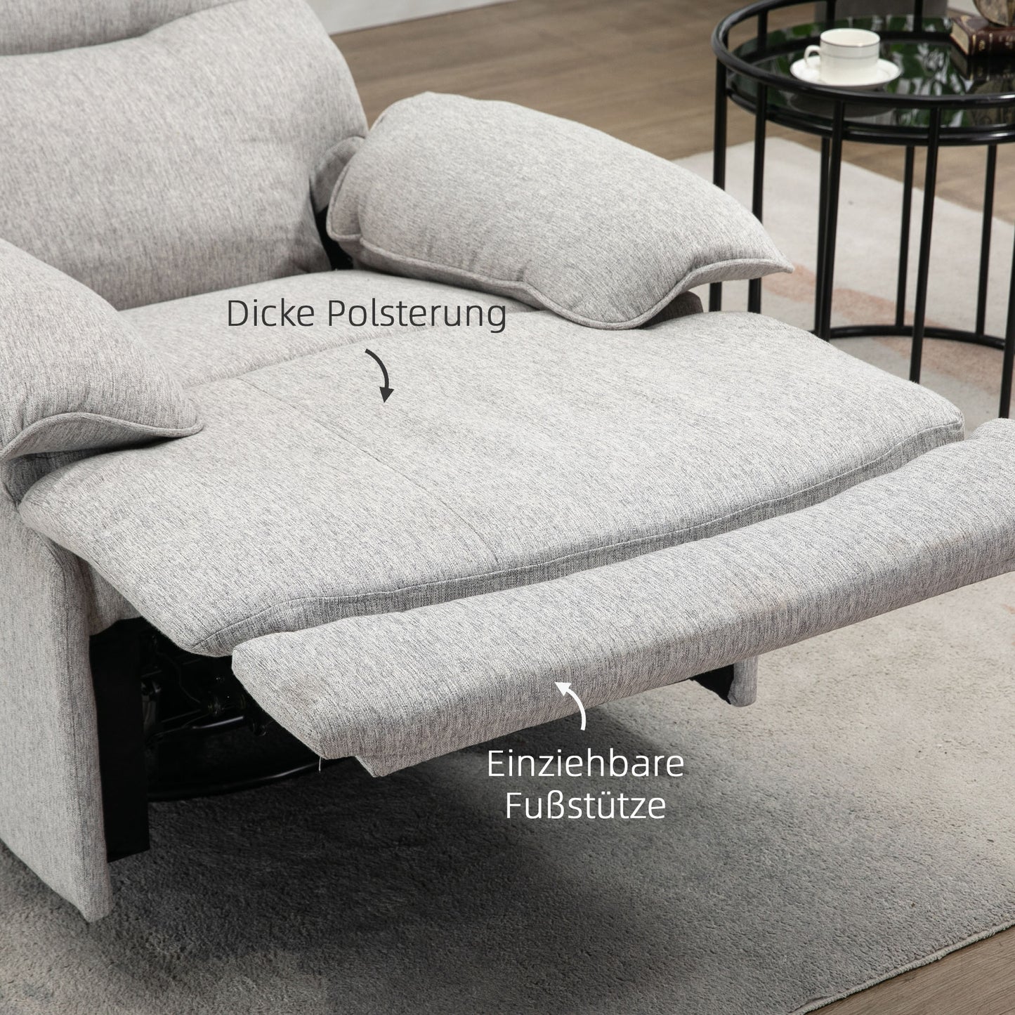 HOMCOM Relaxsessel mit Liegefunktion, Fußstütze, bis 160 kg, 89x98x101cm, Hellgrau