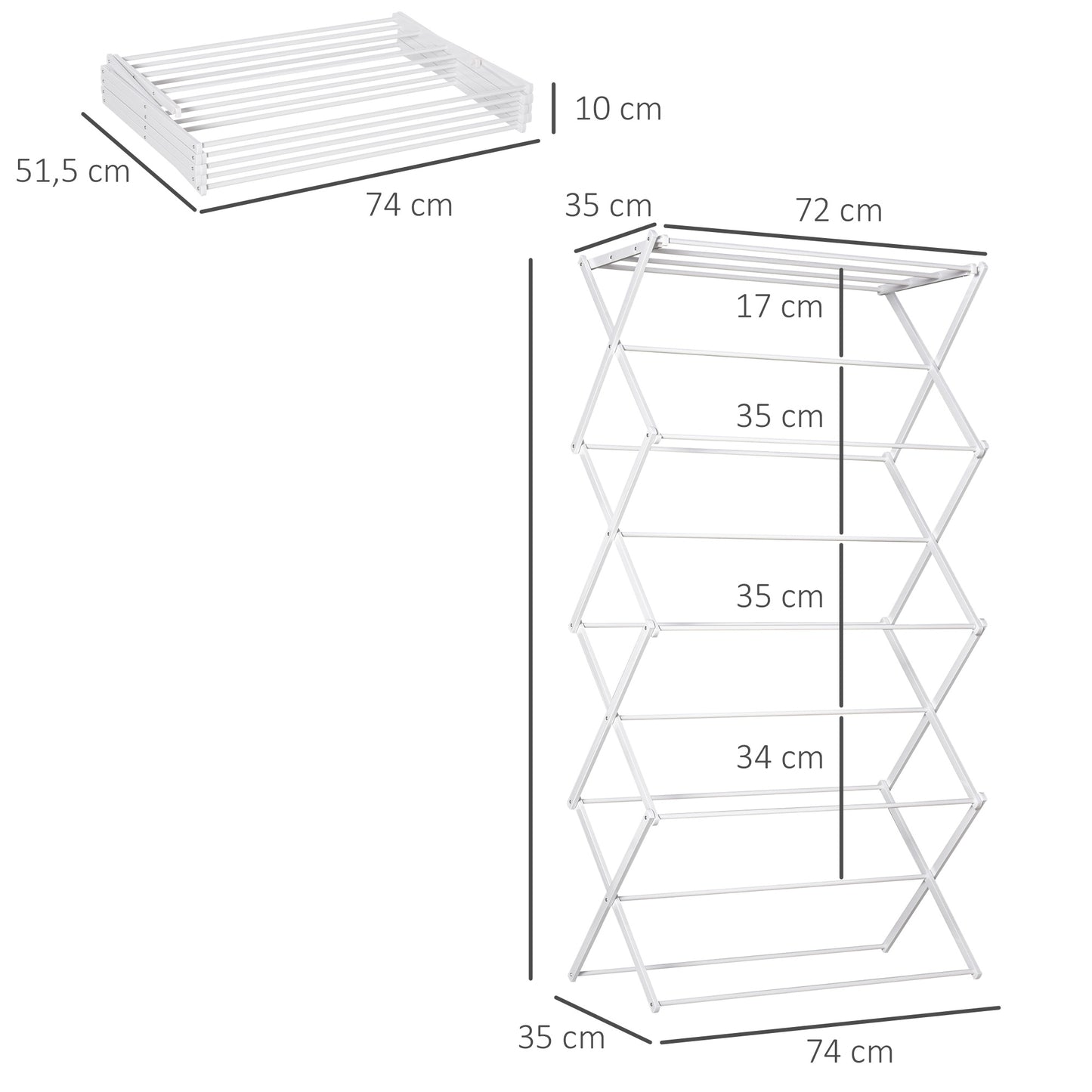 HOMCOM Wäscheständer faltbar 8-stufiger Trockengestell Turmtrockner Turmwäscheständer Trockenständer Metall Kunststoff Weiß 74 x 35 x 144 cm