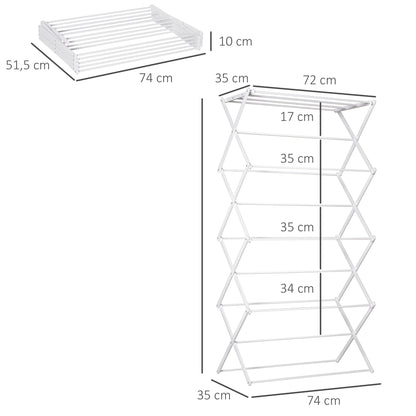 HOMCOM Wäscheständer faltbar 8-stufiger Trockengestell Turmtrockner Turmwäscheständer Trockenständer Metall Kunststoff Weiß 74 x 35 x 144 cm