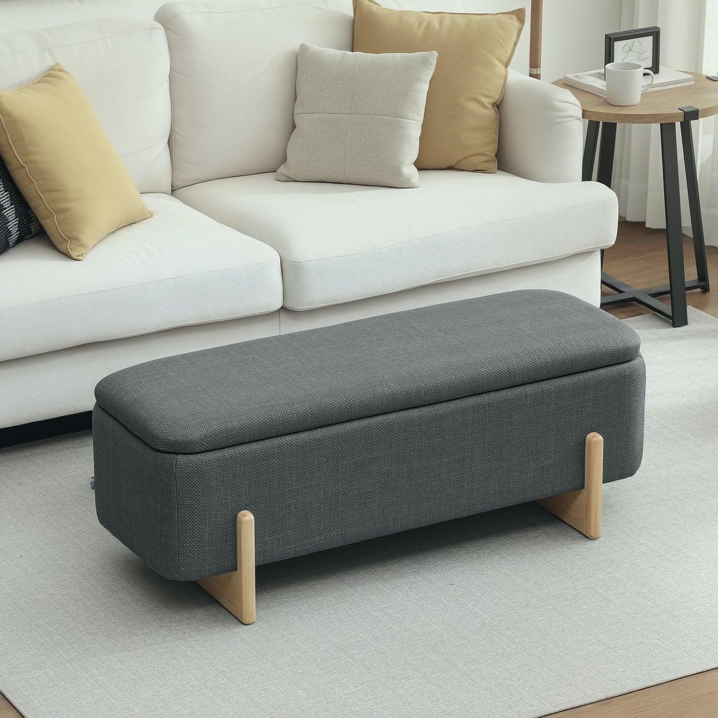 HOMCOM Hocker mit Stauraum, Sitzbank mit Schaumstoffpolsterung, Leinenimitat, 111 x 44 x 44,5 cm, Dunkelgrau