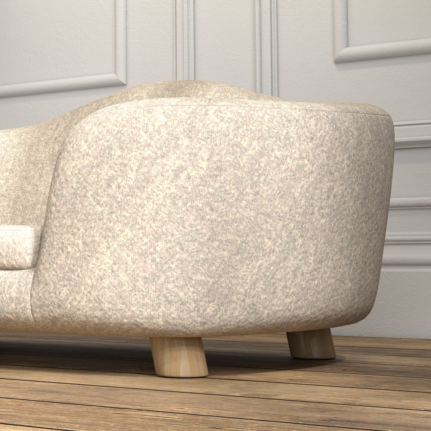 PawHut Haustiersofa Hundematte Hundebett Hundesofa Hundecouch Katzen Sofa mit Kissen Rückentasche Plüsch Schaumstoff Kiefernholz Cremeweiß 70 x 47 x 30 cm