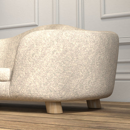 PawHut Haustiersofa Hundematte Hundebett Hundesofa Hundecouch Katzen Sofa mit Kissen Rückentasche Plüsch Schaumstoff Kiefernholz Cremeweiß 70 x 47 x 30 cm