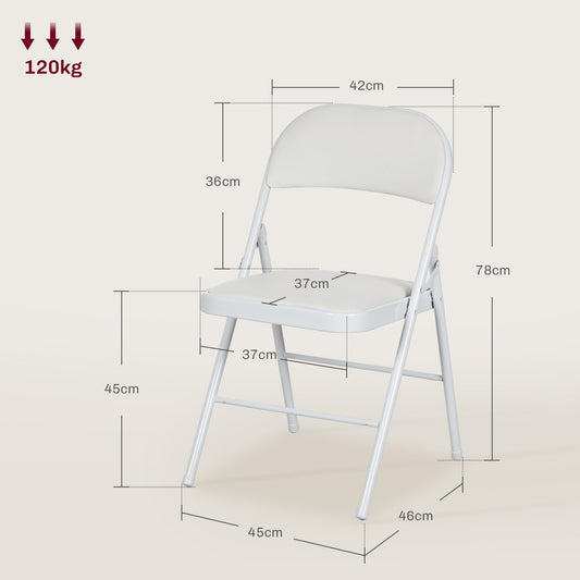 HOMCOM 2er-Set Klappstühle, Tragbare Bürostühle, Metallbeine, Faltstuhl für Büro, Empfang, Wartezimmer, Kunstleder, Weiß