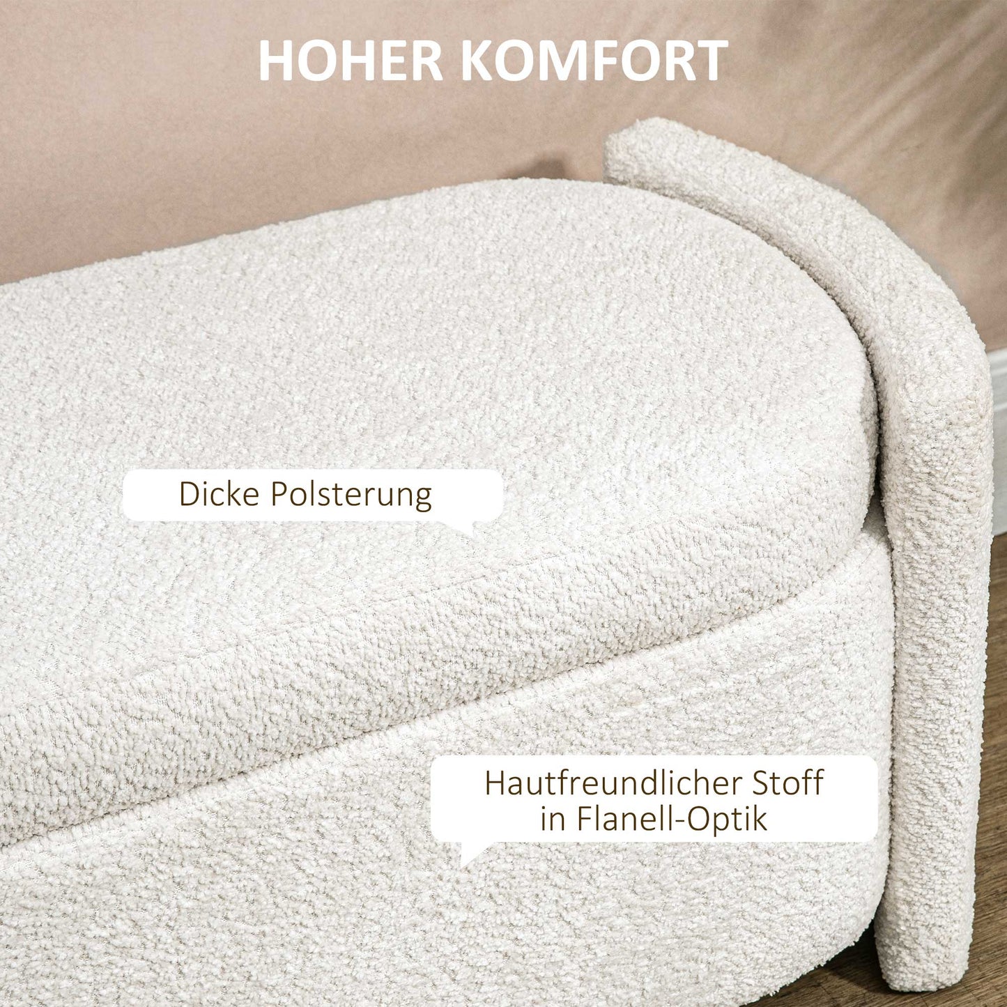 HOMCOM Sitzbank mit Stauraum Flurbank Schuhbank, gepolstert, 105 cm x 44 cm x 45,5 cm. Creme/Beige