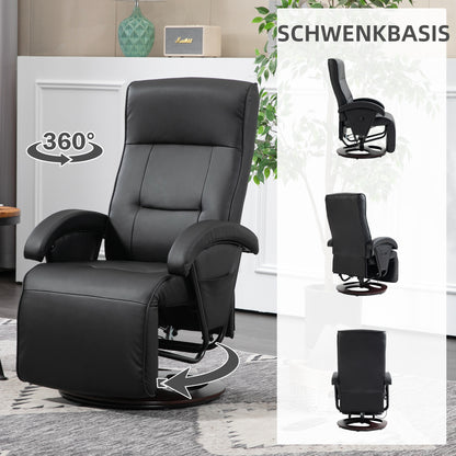 HOMCOM Drehbarer Polsterstuhl، Kunstleder، Fußstütze، Holzbasis، neigbar، Schwarz