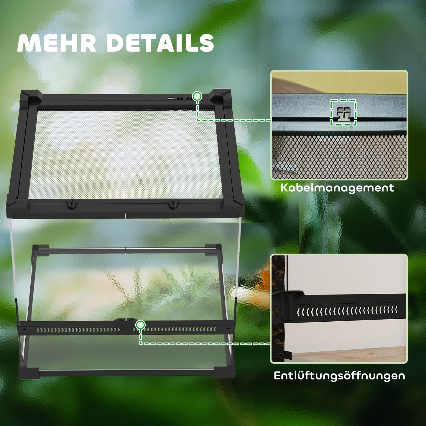 PawHut Glas-Terrarium für Reptilien, erhöhter & wasserdichter Boden, Knopfschloss