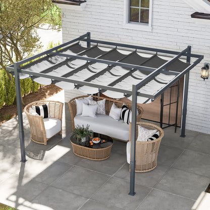 Outsunny Pergola Pavillon ca. 3,5x3m Aluminium Stabil winterfest Sonnenschutz mit verstellbares Schiebedach Grau