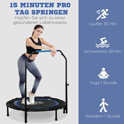 HOMCOM Fitnesstrampolin, klappbar, verstellbarer Haltegriff, Ø102x123H cm, bis 100 kg, Schwarz/Blau